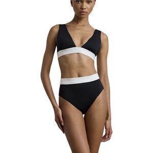 Lauren Ralph Lauren Black White Banded High-Waist Bikini Bottoms Size 12 NWT $70